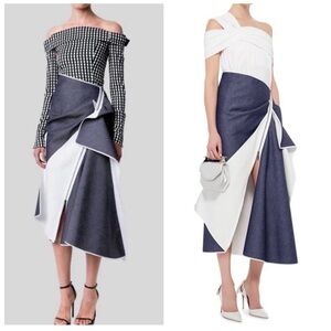 Chic Asymmetrical Gray and White Skirt
